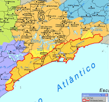 mapa cartográfico da região litorânea compreendida pela extensão das cidades