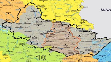 mapa cartográfico da região compreendida pelos municípios desta regional