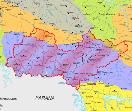 mapa cartográfico da região compreendida pelos municípios desta regional