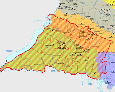 mapa cartográfico da região compreendida pelos municípios desta regional